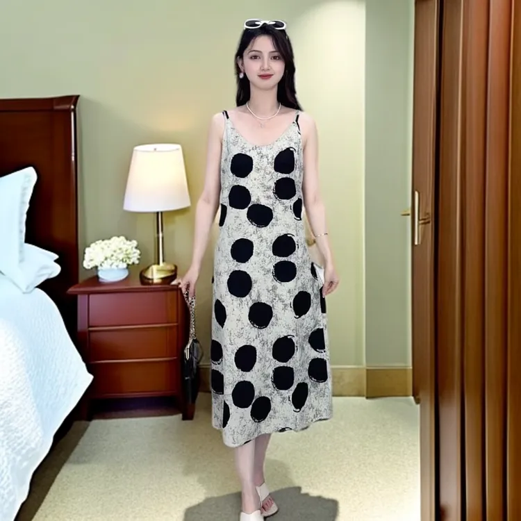 【月光芭蕾】气质显瘦时尚吊带波点裙子连衣裙春夏季薄款蕾丝大码