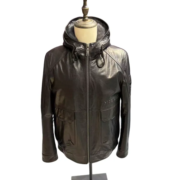 【JF.NZ】2025 8303牦牛皮油蜡黑色连帽冬季皮貂一体短款时尚版型  