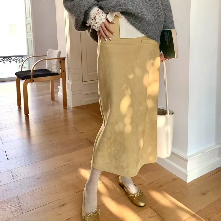 【芝士Cheese】都市爱丁堡 麂皮A型百搭韩版小众设计气质半身裙