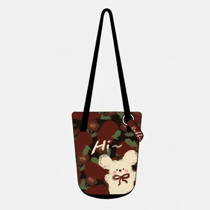 艺术鸭插画师原创好柿兔细肩带水桶包通勤百搭大容量单肩斜跨包包