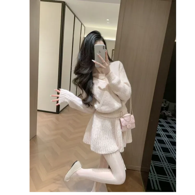 韩系温柔风针织套装裙女秋冬小个子独特漂亮绝美毛衣半身裙两件套