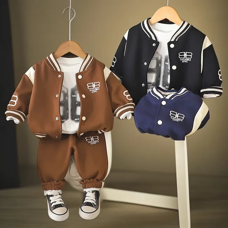 童装男童秋装套装2025新款儿童棒球服三件套韩版字母宝宝衣服