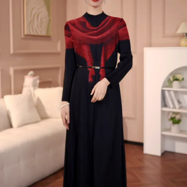 【现货】2025冬季新款气质优雅褶皱女连衣裙长袖大码