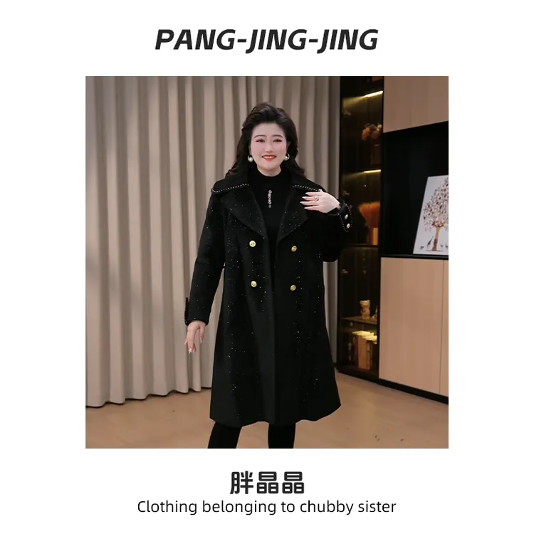 胖晶晶定制大码女装秋冬新款翻领宽松气质优雅显瘦大衣外套241537