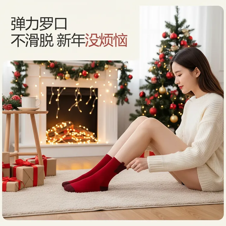 新款爆款新年本命年冬季纯棉加厚毛圈红色袜子秋冬