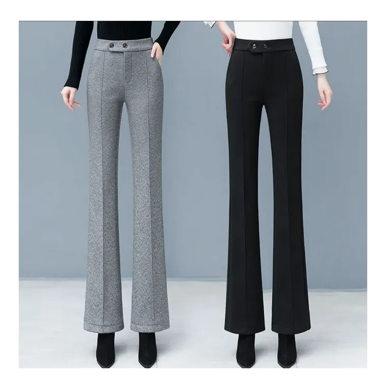 加绒加厚毛呢微喇裤女秋冬2025新款裤子高腰显瘦时尚保暖休闲裤