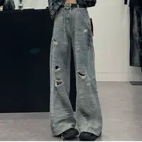 娱娱女装春装新款时尚洋气百搭晕染破洞牛仔裤