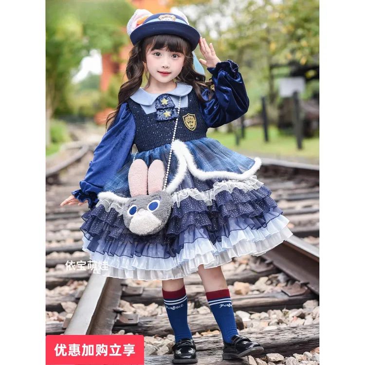 兔子警官衣服儿童加绒冬季连衣裙朱迪女童秋冬装宝宝洛丽塔公主裙