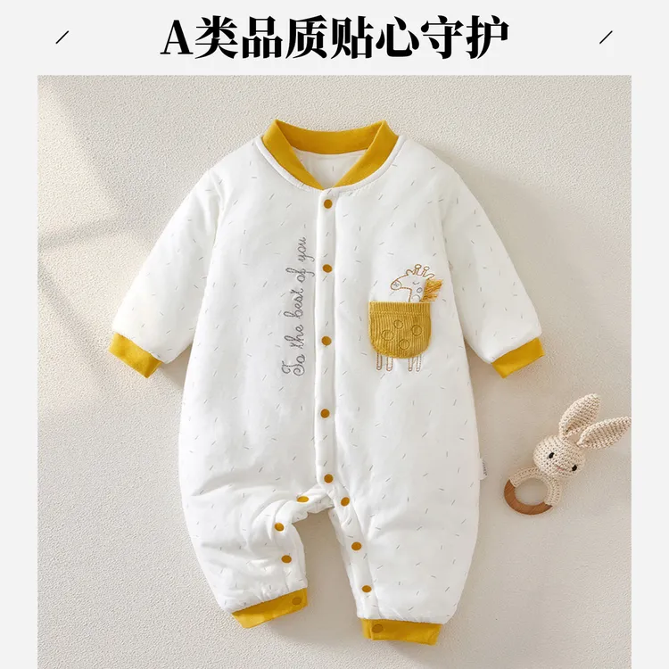 新生儿外出服冬季夹棉连体衣婴儿加厚保暖爬爬服宝宝衣服a类纯棉