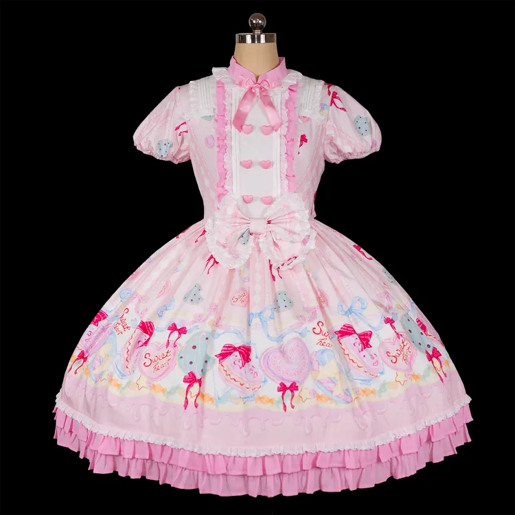 【现货】恋恋马卡龙OP粉色甜美系原创Lolita古早日系感纯棉印花