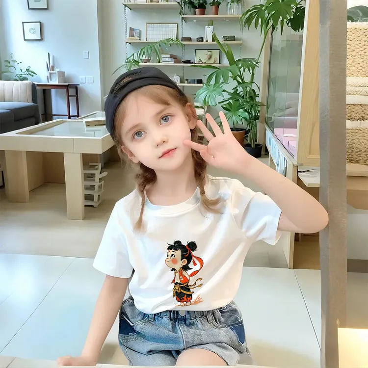魔童儿童纯棉短袖T恤2025新款女童男童洋气包边全棉上衣夏装t恤