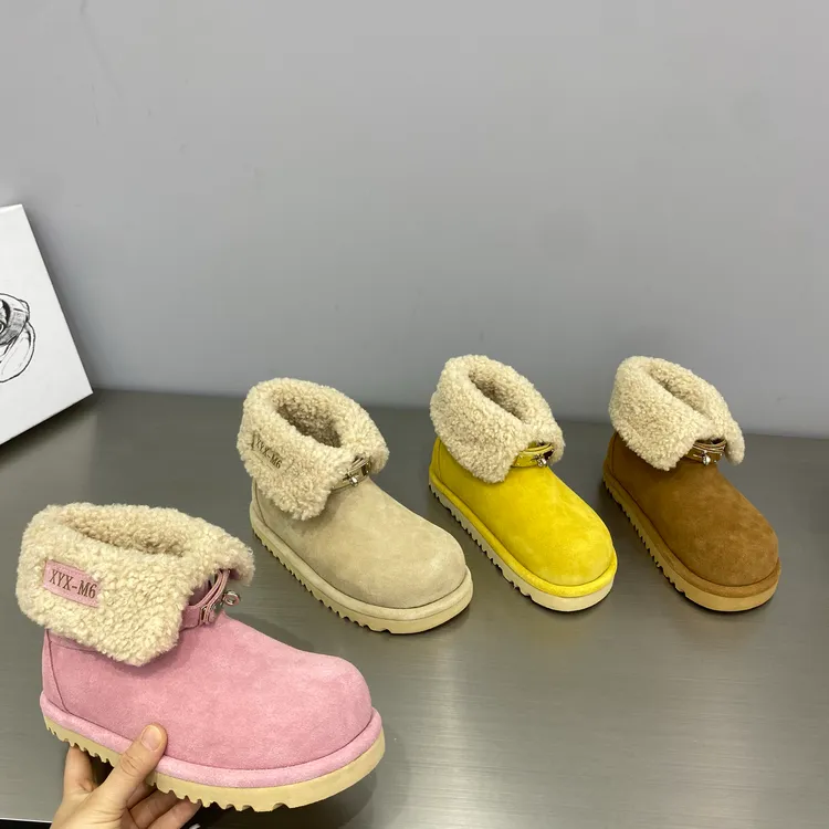 糖果色翻口磨砂皮雪地靴棉靴女2025冬季新款保暖显脚小休闲短靴潮