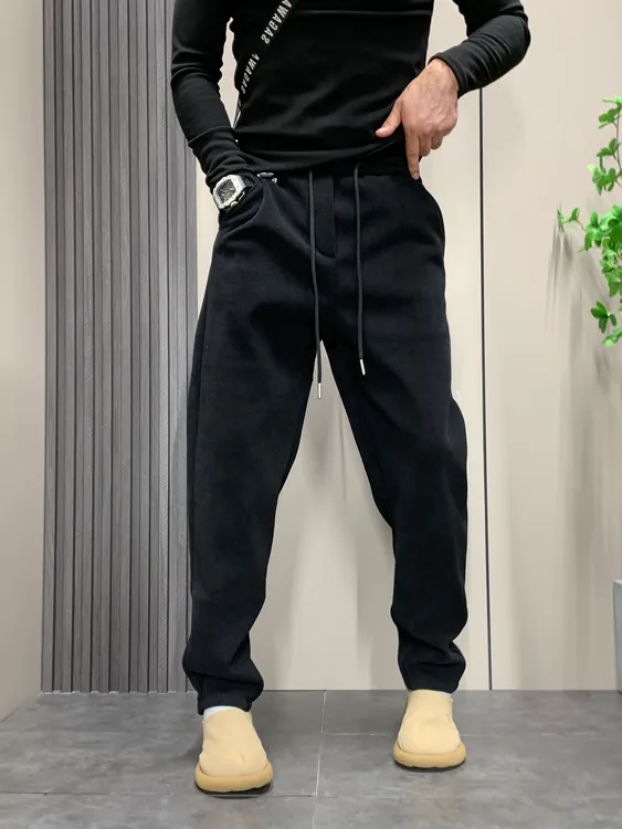 秋冬新款加绒直筒裤口袋潮流风休闲裤立体剪裁潮流加厚宽松哈伦裤