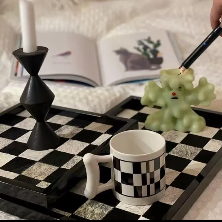 越博生活马毛棋盘格简约现代轻奢托盘桌面收纳盒玄关收纳家居定制