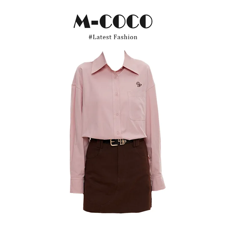 MARIE.COCO秋季复古美拉德刺绣长袖衬衫上衣时尚包臀半身裙两件套