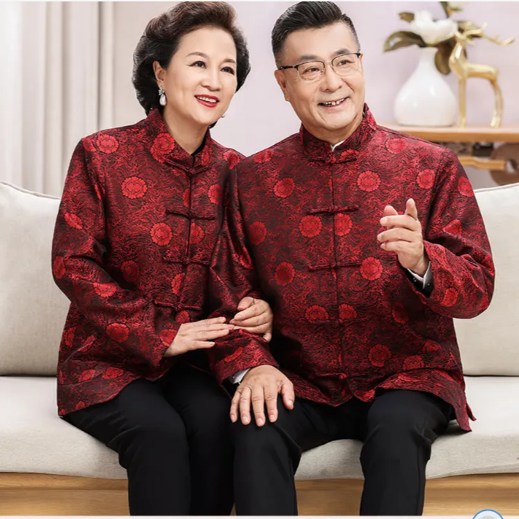 中老年春秋情侣款唐装妈妈爸爸婚礼服中国风爷爷奶奶过寿生日上衣