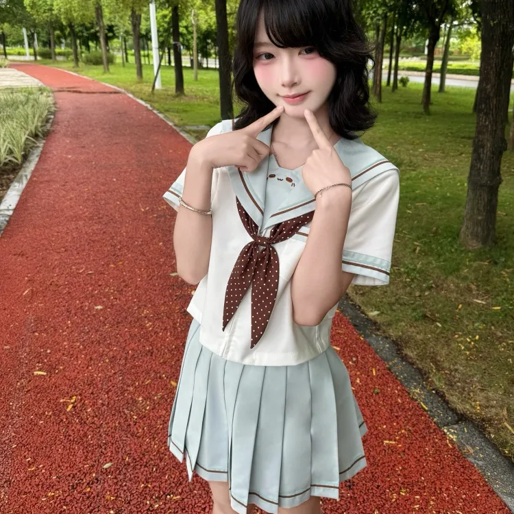  初田町魔力喵喵薄荷色原创正版水手服学院风短袖套装正品春夏