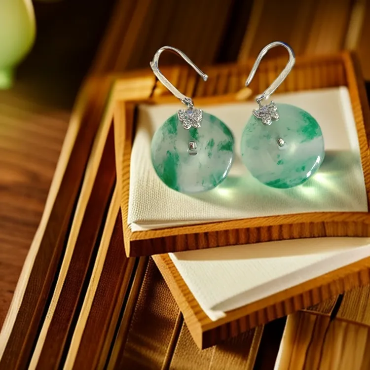 非洲翠银镶耳饰精致飘花