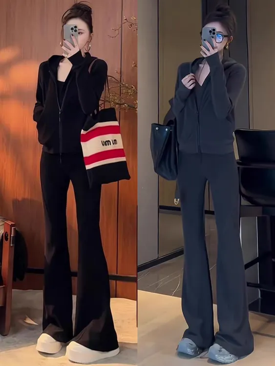 韩系高级感运动服套装女秋季显瘦时尚修身连帽卫衣休闲两件套跑步