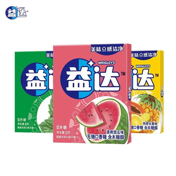 益达无糖口香糖12片32克盒装西瓜薄荷果味木糖醇清新口气糖果零食