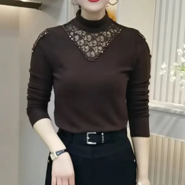 2024新款减龄洋气特色手工钉珠设计上衣百搭气质显瘦镂空小衫