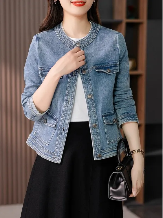 设计感复古牛仔短外套女2025春秋新款韩版宽松显瘦小个子上衣