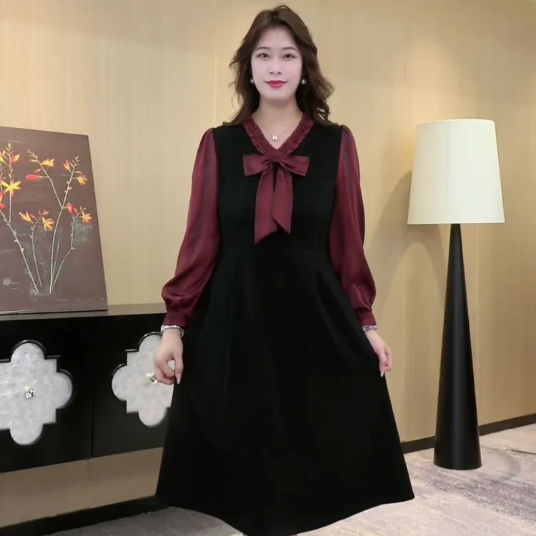 2025年大码秋季新款显瘦减龄时尚气质长袖连衣裙ZSX25A0104