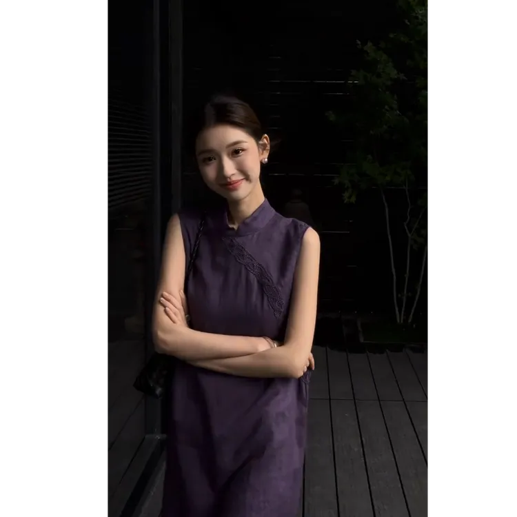 MARIE.COCO新中式复古立领盘旗袍长裙国风开叉无袖背心连衣裙女夏