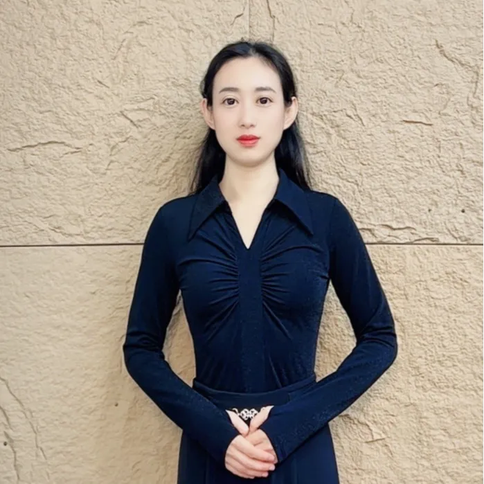 欢舞阁吉特巴摩登舞蹈服广场舞气质时尚朱光翻领长袖女舞衣A0797