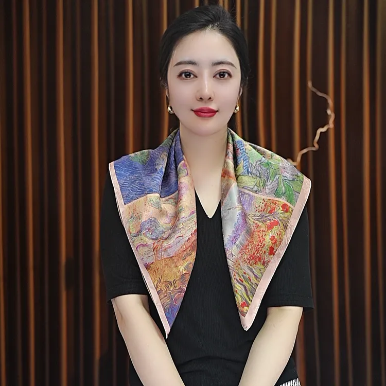 【梵高画集】70*70小方巾女士丝巾春夏款百搭双面戴显白中国风