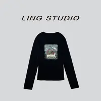 LING/STUDIO『​少女奇遇记』秋季时尚减龄卡通圆领长袖T恤5092277