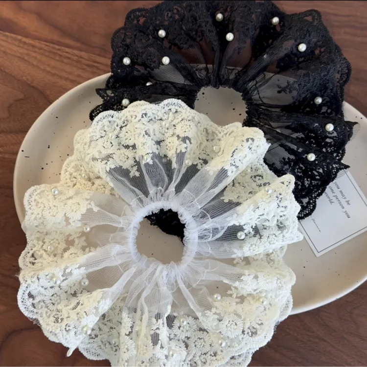 蕾丝珠珠大肠发圈超仙刺绣温柔花边低丸子马尾发绳头绳扎发头花