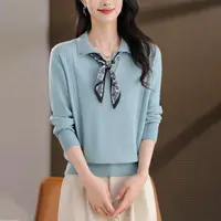 【秋季新款】潮流洋气百搭减龄POLO领（含丝巾）针织衫CQ6717 衣长61