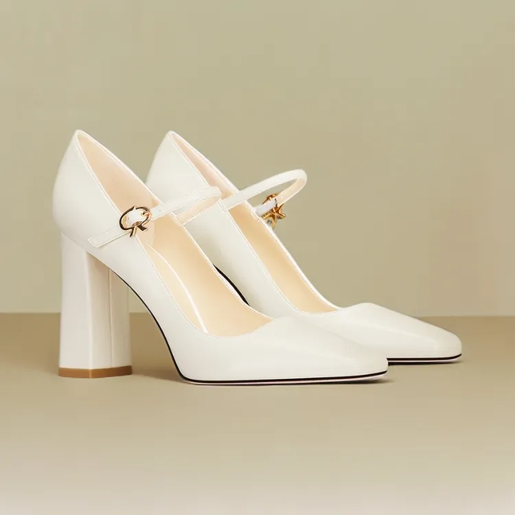 白色粗跟玛丽珍高跟鞋轻奢高级感2025秋冬新款脚宽脚胖仙女风单鞋