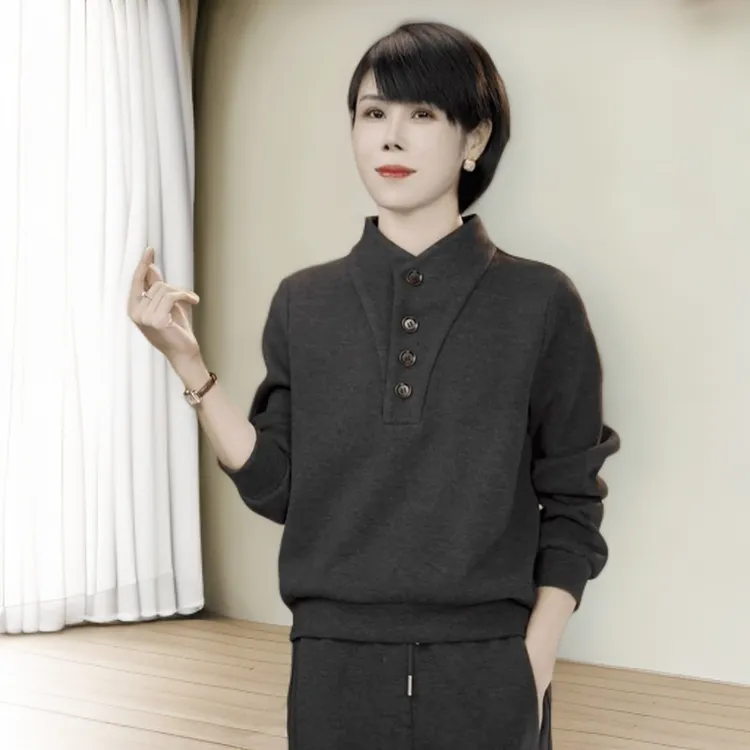 VALVOELITE立领卫衣女秋冬中年减龄t恤女2025爆款休闲内搭上衣