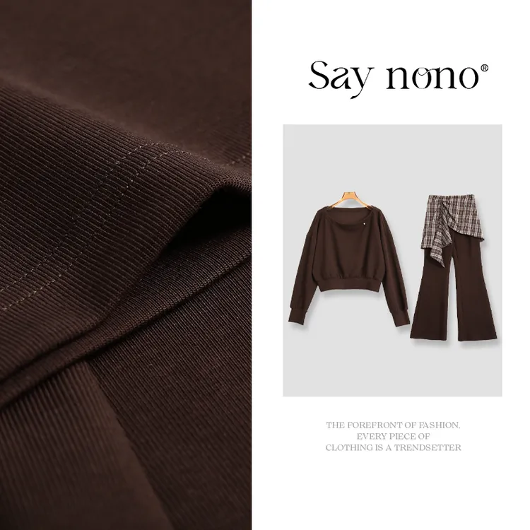懒猫nono│Saynono 长袖荡领上衣+休闲喇叭裤套装/ZC11680