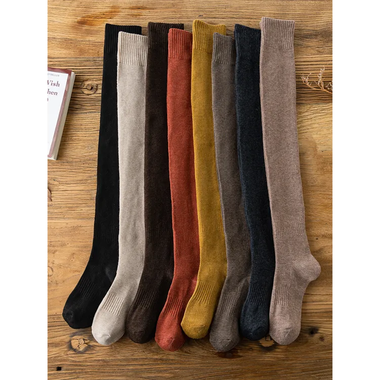 袜子女冬季毛圈长筒过膝袜保暖秋冬黑色长袜过膝盖长筒袜子