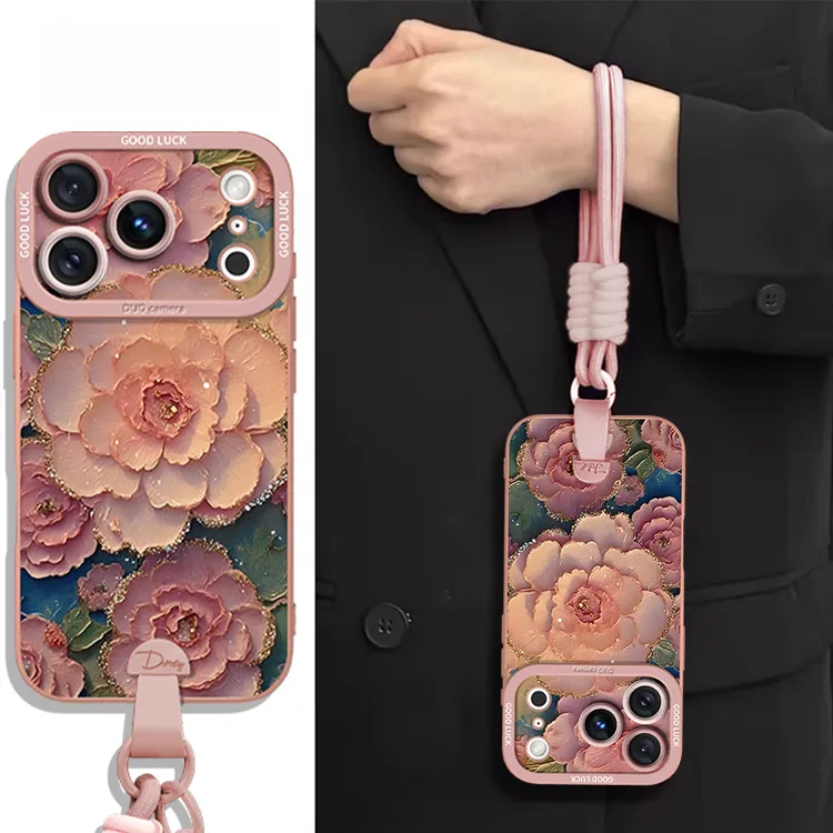 油画金边绮梦繁花适用苹果17promax手机壳新款iPhone16/15pro防摔