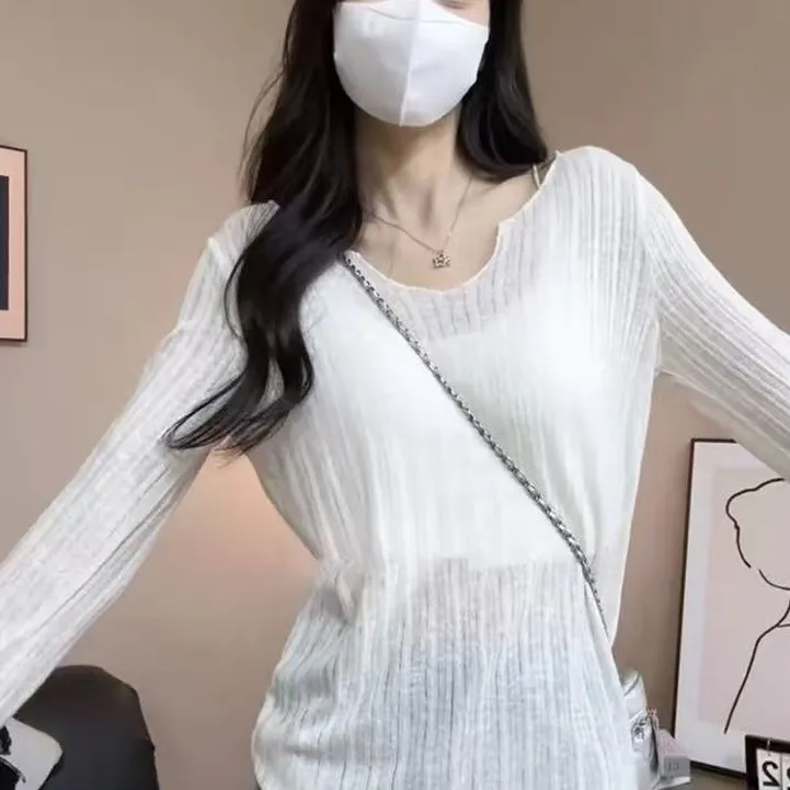 薄款长袖针织衫女春夏季新款宽松气质防晒罩衫打底衫显瘦气质上衣