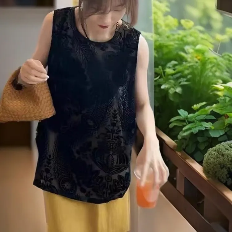 2025年夏季新款法式小香风植绒时尚高级设计感小众无袖背心马甲潮