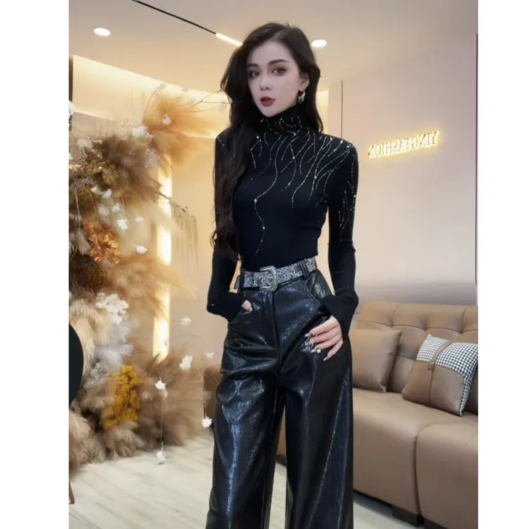 【YING FASHION】莹老板-时尚气质百搭流星钻高领毛衣 8021058 303