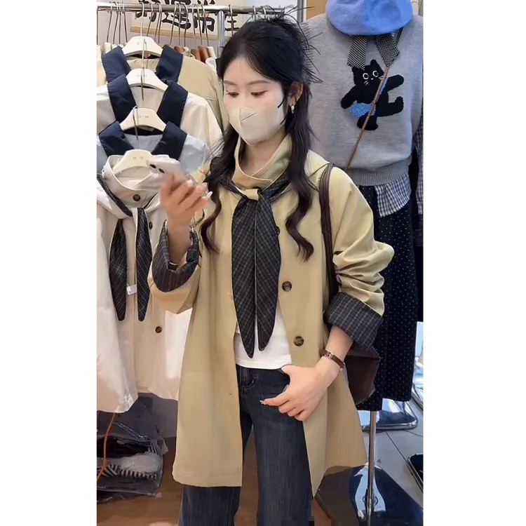 可脱卸连帽子风衣女秋2025新款韩系休闲百搭设计感上衣风衣外套潮