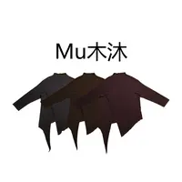 Mu木沐♠新品斜木耳拼接不规则开叉半高领打底T恤