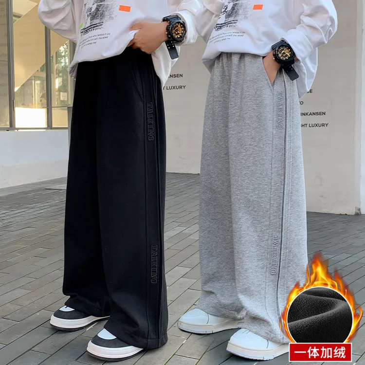 男童冬装裤子加绒阔腿裤2025新款运动卫裤中大童宽松直筒休闲长裤