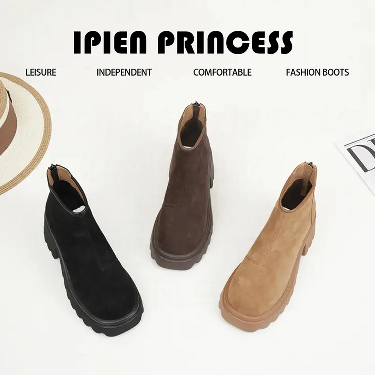 网红爆款厚底增高显瘦马丁靴女2025冬季新款超火时尚粗跟加绒短靴