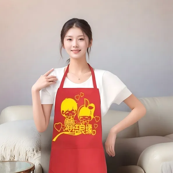 定制红色结婚围裙家有喜事婚庆酒席乔迁耐脏厨房围腰袖套两件喜庆