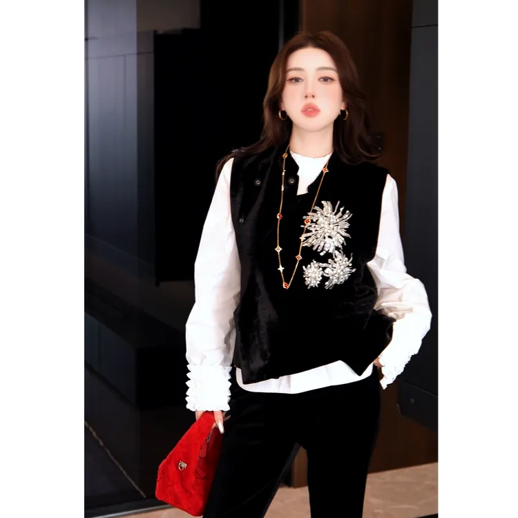 G. yantong/郭彦彤【烟火刺绣】新中式重工珠绣马甲上衣贵气MJ1015