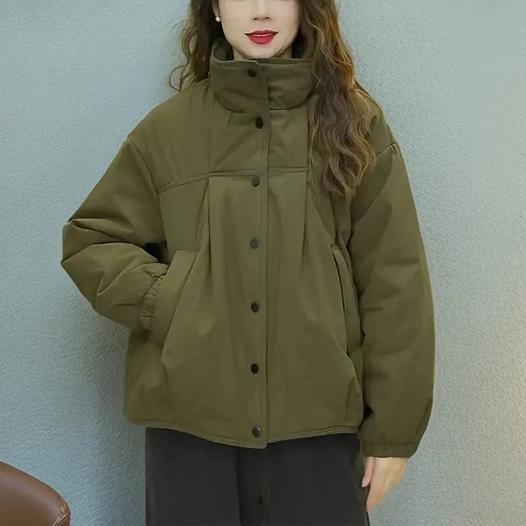 时尚百搭短款棉服2025年冬季新款休闲宽松显瘦加厚保暖棉衣外套