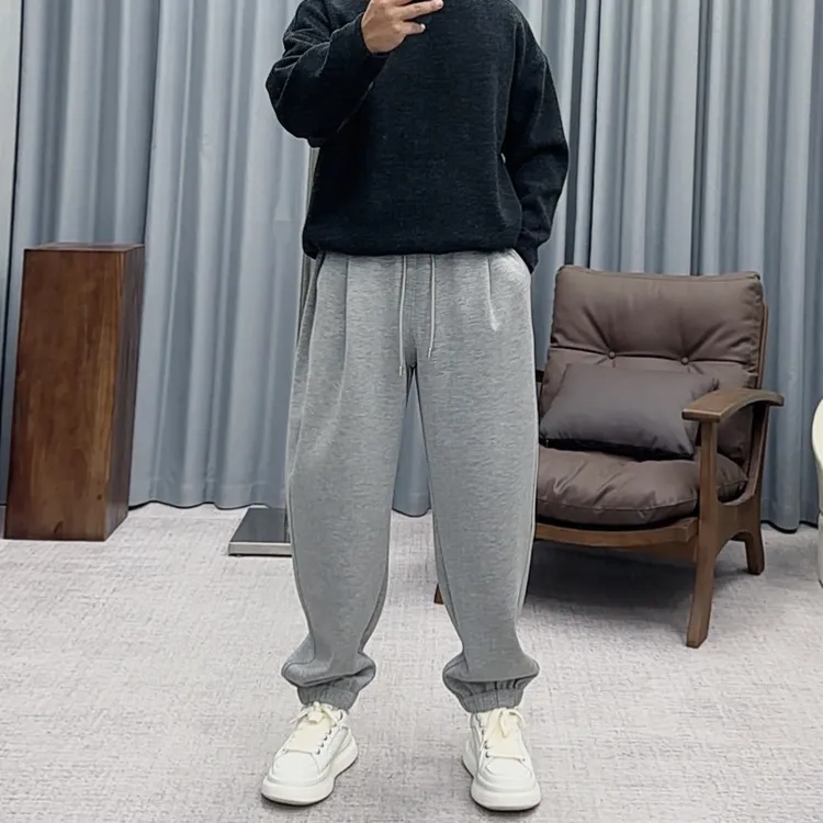 冬季男士加绒纯色休闲裤极简风宽松舒适百搭束脚长裤保暖