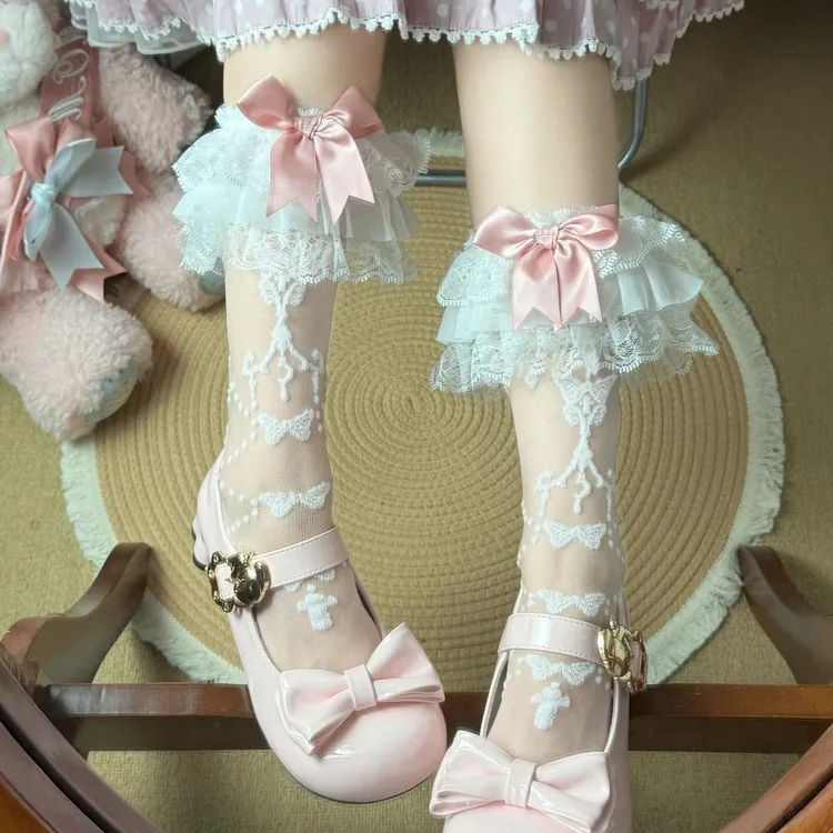 2026新款甜美洛丽塔蝴蝶小腿袜蕾丝花边蝴蝶结中筒袜Lolita